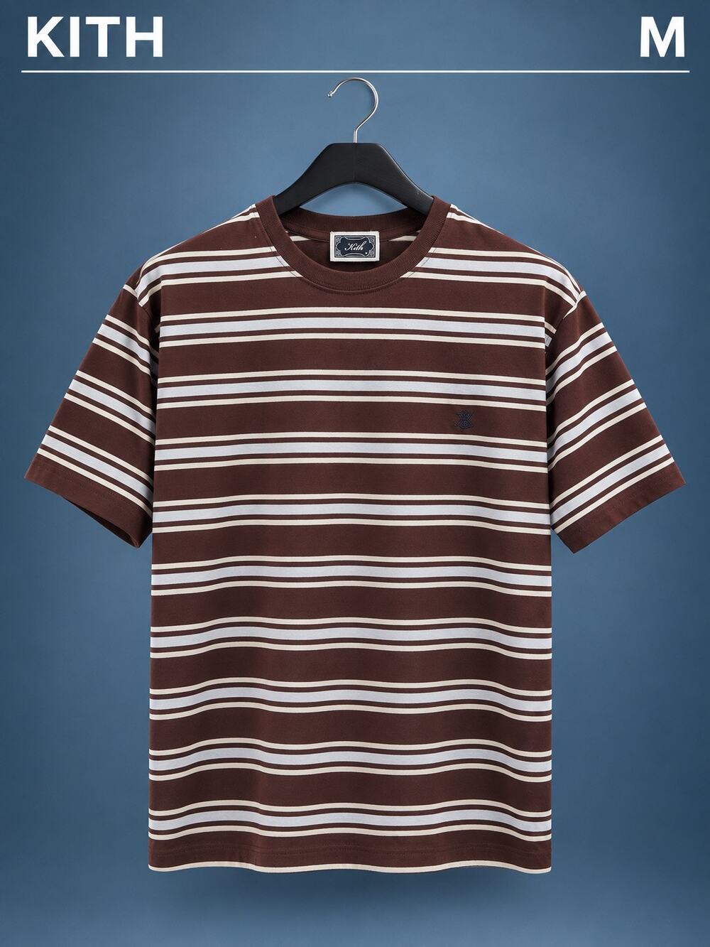Kith Brown Cream Striped Cotton Tee Men M NWOT